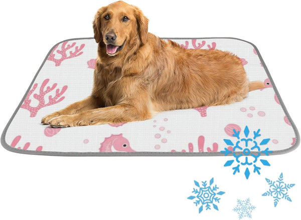imiBBWQu Cooling Mat for Dogs Seahorse Seaweed Pink Ocean Dog Cooling Mat Medium
