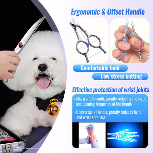 Curved Scissors for Dog Grooming, 7 inch 30° Downward Professional Shears for Poodle Pet Cat Face, Japan 440C Stainless