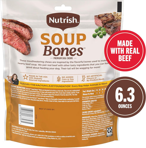 8 6.3 oz Pack 7 Nutrish Soup Bones Minis Premium Dog Chews with Real Beef and Barley, Chew Bones, Pouch