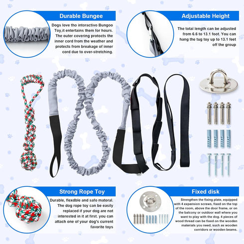 Outdoor Bungee Tug Toy - Dog Toy Hanging from Wall, Interactive Chew Rope Toy for Large Breed Puppies & Small Dogs