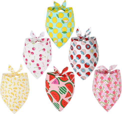Summer Dog Bandana with Fruit Pattern, 6 Pack Pet Scarf for Small Medium Dogs