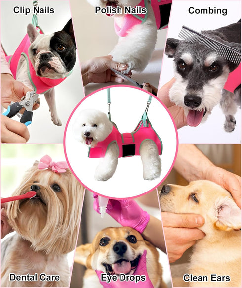Dog Grooming Hammock, 2024 New Barbie Pink Small Dog Hammock for Nail Trim, Thick Fabric Neck Support