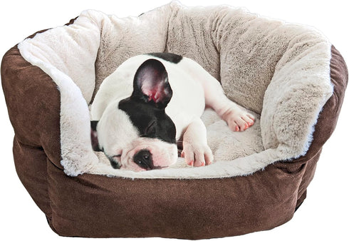 SPOT Sleep Zone Small Pet Bed, High Wall Reversible Cushion Bed for Indoor Cats & Small Dogs, 18x16in, Chocolate Brown