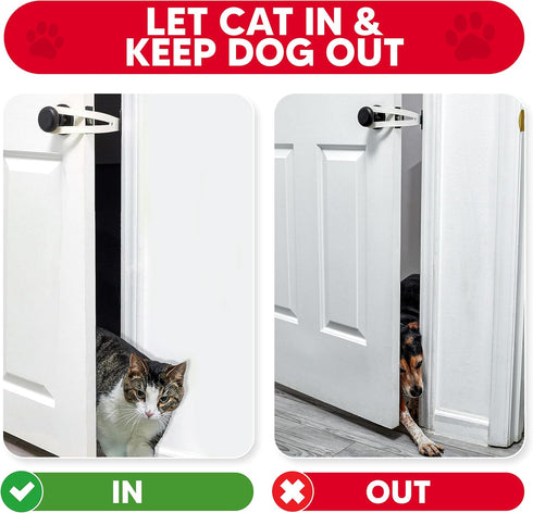 Bright White Cat Door Holder Latch - Fast Install Flex Latch Strap, Keeps Dogs Out of Litter & Food