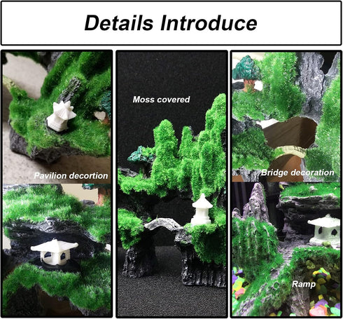 Tfwadmx Fish Tank Mountain View Decoration, Aquarium Stone Ornament Bridge with Moss Tree House