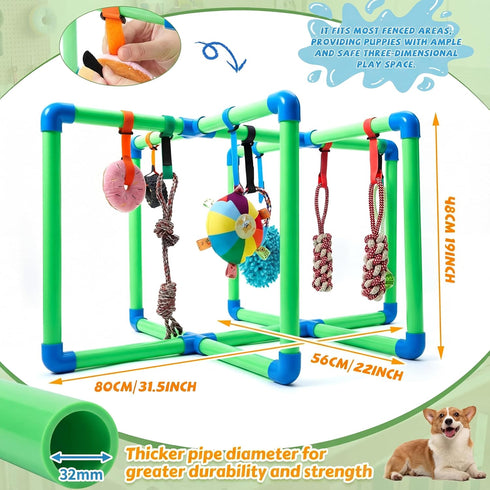 RoundFunny 9 31.5 22.6 19 Inch Puppy Play Gym with Toys Small Dogs Indoor Jungle Playground PVC Frame with Bungee
