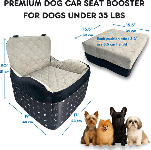 OtterPets 35lbs, 3Storage 2 Small Dog Car Seat, Memory Foam Dog Booster Car Seats with Thick Cushion for Medium Dogs