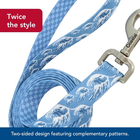 Coastal Pet Sublime Dog Leash, Fashionable Dual-Pattern Design, Colorful Trendy Pattern, Blue Waves with Blue Checkers,