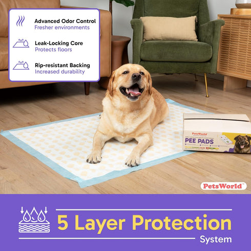 37"x54" 25 Count PetsWorld Health Monitoring Dog Pee Pads XXXL Color-Changing Pet Pee Pads for Dogs & Pets, Leak-Proof