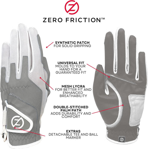 Zero Friction Women's Compression-Fit Synthetic Golf Gloves, Universal