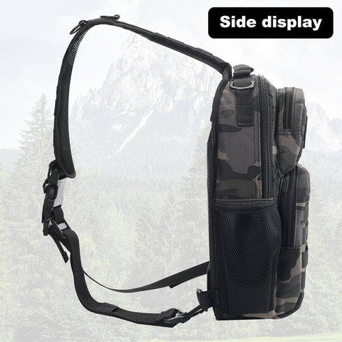 Pack Backpack Rover Sling Tactical Shoulder Sling Bag with Bottle Holder Crossbody Chest Bag, Black Camo