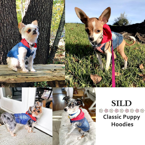 SILD Pet Clothes Dog Jeans Jacket - Cool Blue Denim Coat for Small Medium Dogs, Classic Hoodies (Red, XS)