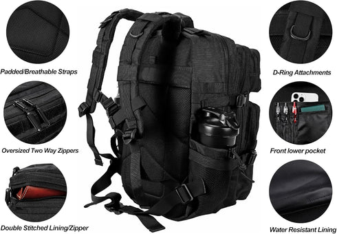 LHI 45L Military Tactical Backpack for Men and Women, Army 3 Days Assault Pack with Molle System