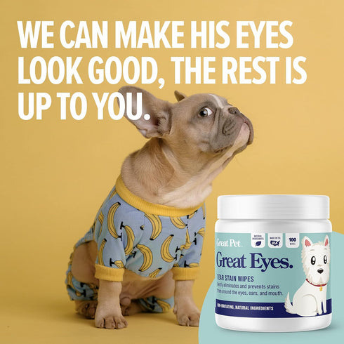 Great Eyes Tear Stain Remover for Dogs, Natural Eye Wipes, Made in The USA, 100 Wipes