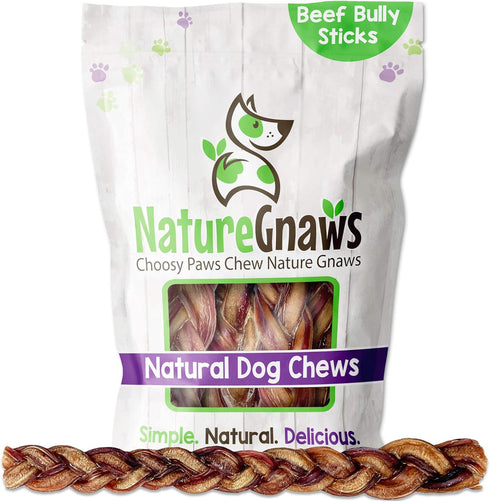 Nature Gnaws Braided Bully Sticks for Dogs, 11-12" (5 Count), Long Lasting for Aggressive Chewers and Large Dogs