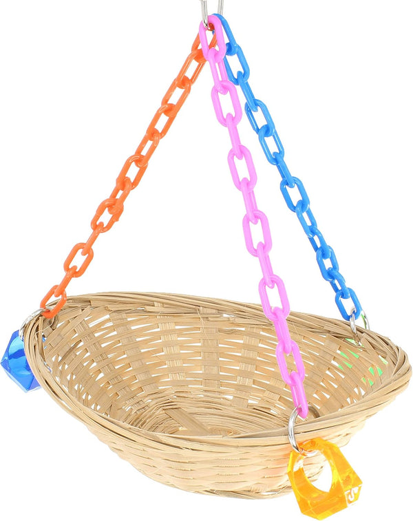 1914 Bonka Bird Toys Basket Swing - Colorful Bamboo Chew Swing for Parrots, Quaker, Parrotlet, Budgie