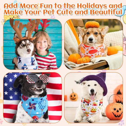 72 Packs Summer Reginary Holiday Dogs Bandanas Bulk Patriotic Halloween Thanksgiving Christmas New Year Birthday Scarf