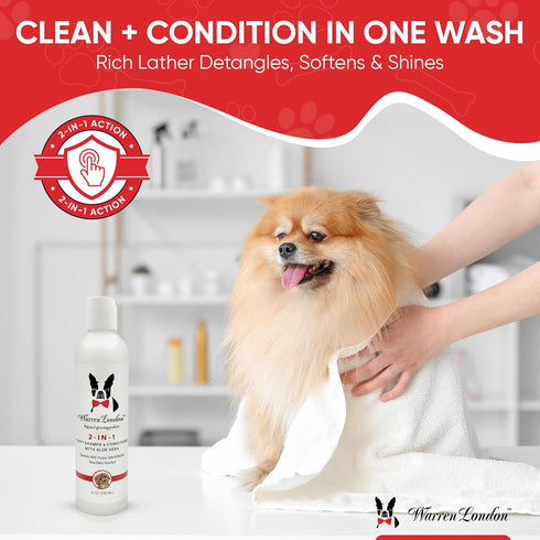 2-in-1 8 oz Warren London Puppy Shampoo & Conditioner | Tearless Baby-Powder Scent | Moisturizing Aloe & Shea Butter