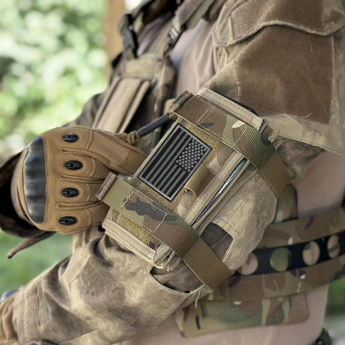 Tactical Arm Sleeve Map Pouch Case - Documents Holder Wrist Case with Military Arm Pouch and USA Flag Patch