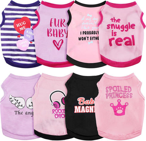 8 Pieces Pet Shirts Printed Puppy Soft Dog Shirt Pullover T for Valentine's Day, Small for Dogs and Cats