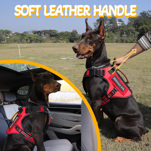 Service Dog Vest - HEYCAHVA Tactical Harness, Full Metal Buckles, Reflective No Pull Vest for Large Medium Dogs (Red, L)