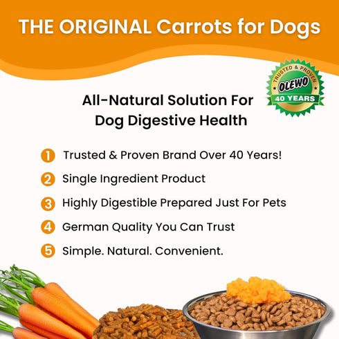2.2 lbs Olewo Original Carrots for Dogs Fiber for Perfect Poop, Dehydrated Dog Food Toppers for Picky Eaters, Natural