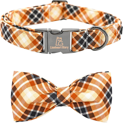 Lionheart Glory Dog Collar, Fall Bow Plaid Design for Female & Male Dogs, Adjustable Bow Collars for Small Dogs
