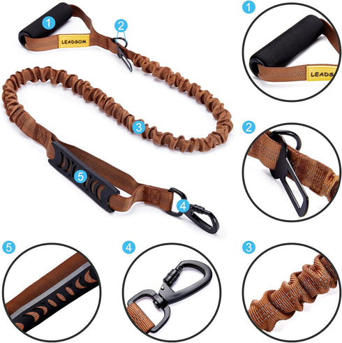 6FT Heavy Duty Elastic Bungee Dog Leash, Shock Absorbing with Comfortable Padded Handle for Medium & Large Dogs