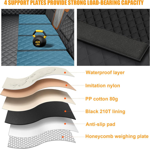 420 lbs Hard Bottom Dog Seat Cover, Dog Car Seat Cover for Back Seat with Tablet Holder and Foldable Food Tray