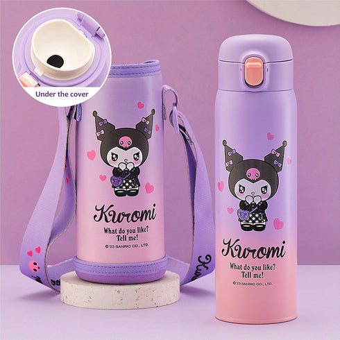 Kuromi Stainless Steel Insulated Water Bottle with Bag, 480ml