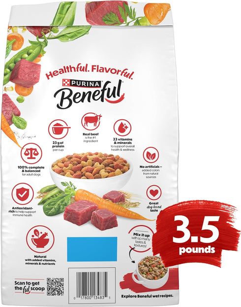3.5 lb. (Pack 8) Beneful Purina Originals with Farm-Raised Beef Natural Dog Food Dry Recipe with Added Vitamins