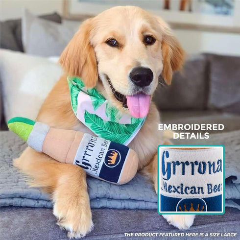 Haute Diggity Dog Grrrona Beer Bottle, Plush Designer Dog Toy, Interactive Squeaker, Size Small