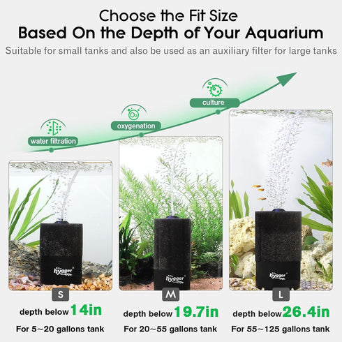 hygger Aquarium Sponge Filter for 55-125 Gallon Fish Tank, Air-Powered Filter with Reusable Biochemical Ball & Spare