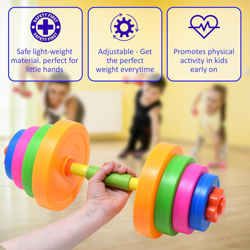 Kids Adjustable Weight Set - Barbell & Dumbbells for Toddler Gym Exercise Equipment Workout Toy