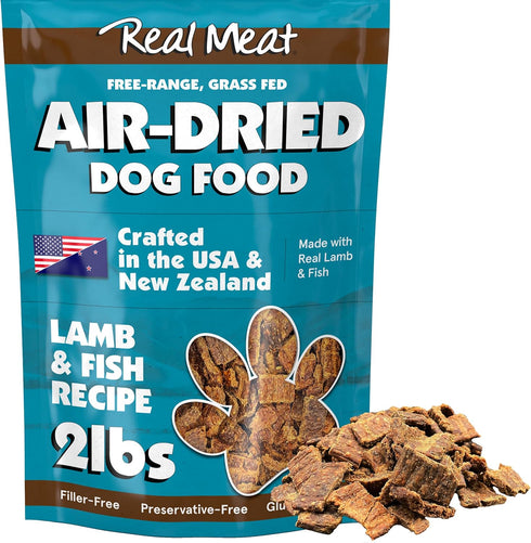 Real Meat Air Dried Dog Food with Real Lamb & Fish, 2lb Bag, Grain-Free, High-Protein, All-Natural