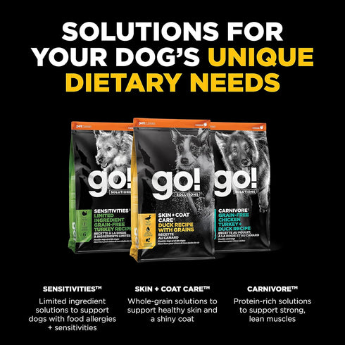 GO! SOLUTIONS Skin + Coat Care - Dry Dog Food, Duck Recipe with Grains for all life stages, 3.5 lb