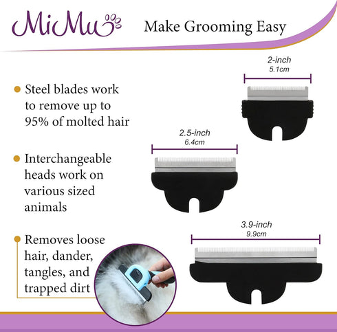 MiMu Deshedding Dog Brush Set - Interchangeable 3-in-1 Long to Short Hair Shedding Brush for Dogs, Cats Plus Comb