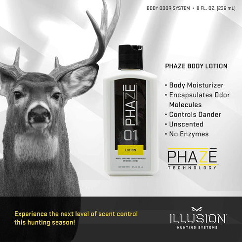 #1 8oz. Scent Control Body Lotion | PhaZe Body Odor System by Illusion | Deer Hunters Scent Control | Scent Elimination