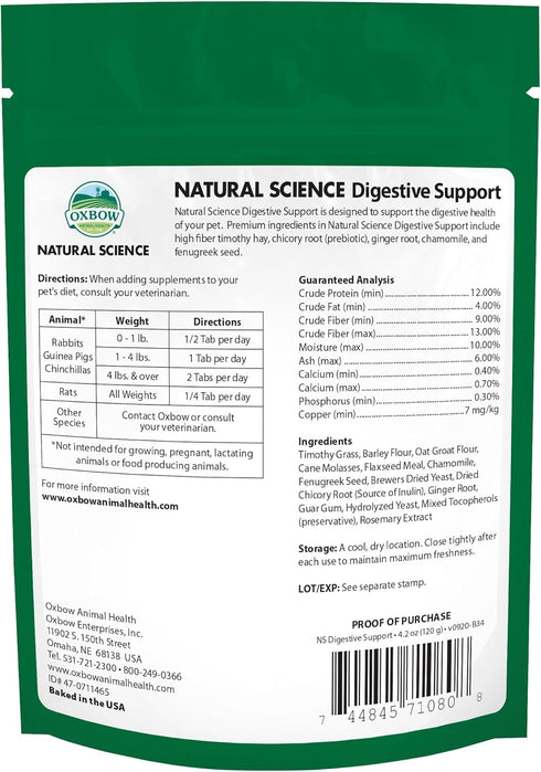 4.2 oz Oxbow Natural Science Digestive Support, High Fiber Supplement for Rabbit & Guinea Pig, Made with Timothy Hay