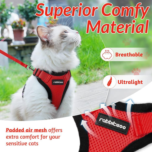 rabbitgoo Cat Harness and Leash - Soft Adjustable Vest for Walking, Escape Proof, Breathable Reflective Strips (Red, S)