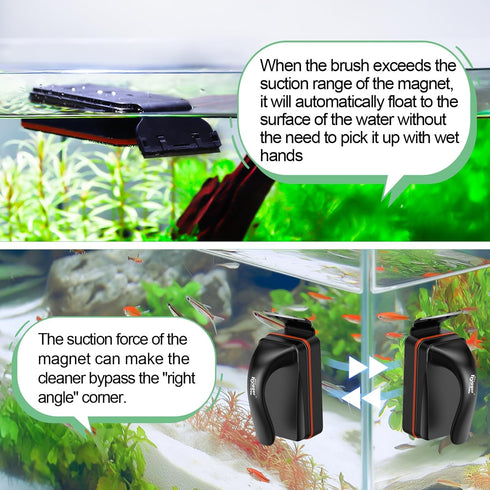 0.4-0.8 Inch hygger Magnetic Aquarium Fish Tank Glass Cleaner,Detachable Dual-Blades Brush Tool with Floating Scrubber