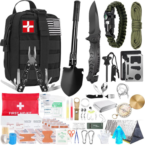 Uhoolly Survival Kit and First Aid Kit, 236PCS Survival Gear Camping Essentials Emergency