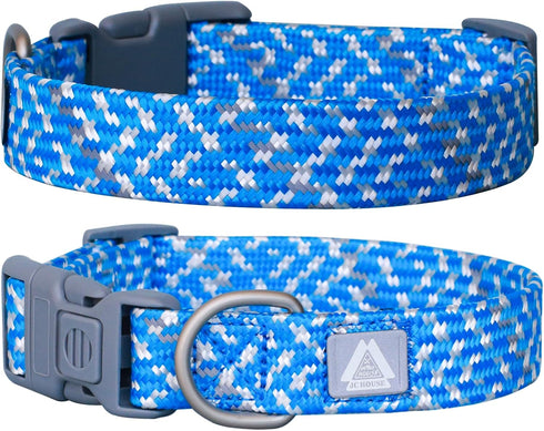 Reflective Dog Collar, Adjustable Soft Nylon Collar with Safety Lock for Medium, Large Dogs, Neck 16’’-25’’, Blue