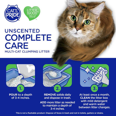 Cat's Pride Premium Lightweight Clumping Litter, 18 Pounds, Multi-Cat, Unscented, Complete Care - Up to 10 Days Odor