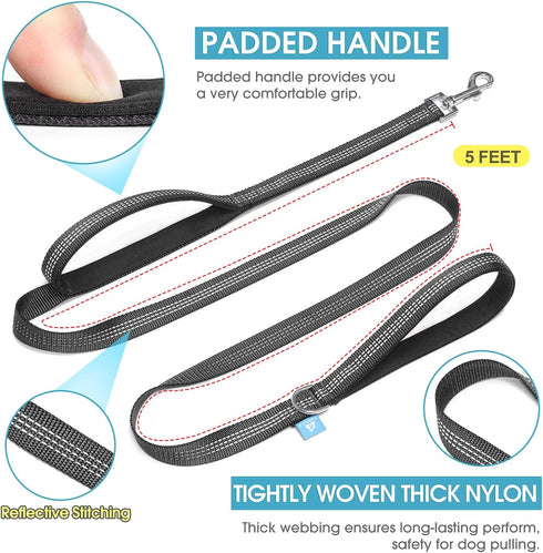 BAAPET Two Handle Dog Leash, Dual Soft Padded Handles with Traffic Control for Small, Medium, or Large Dogs (1.0" x 5