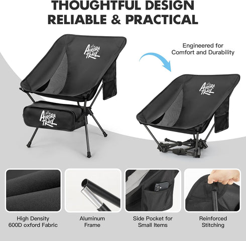AuraroTrail Backpacking 2.7 lb, 330 lb, 7075 AuroraTrail Ultralight Camping Chair Only Supports Compact Folding Outdoor