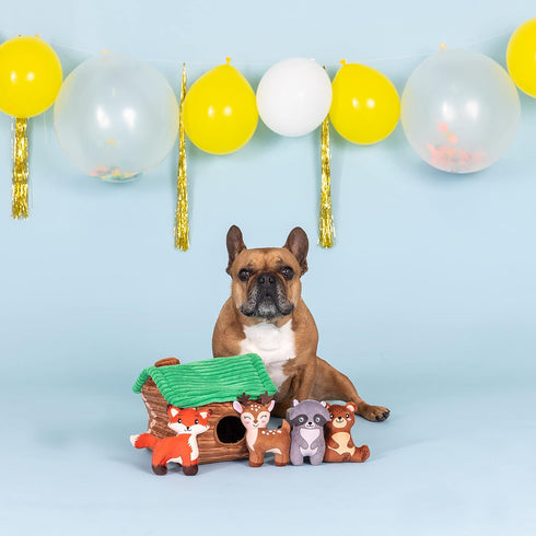 Fringe Studio Hide & Seek Burrow Plush Dog Toy Set, ON Cabin TIME (289215), Multicolor