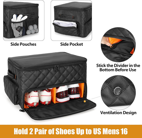 Golf Car Storage Organizer with 2 Layer Trunk, Ventilated Compartment for 2 Pairs Shoes, Balls, Clothes, Accessories