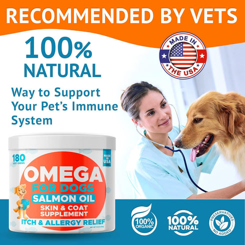 Omega 3 Fish Oil for Dogs, 360 Ct, Skin & Coat Chews, Allergy Support, Salmon Oil for Joint Health