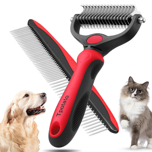 Tpotato Deshedding Dog Brush for Long Haired Dogs Cats,Undercoat Shedding Rake for